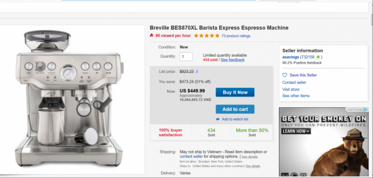 Ship máy pha cafe Breville BES870 từ Úc về VN Ship máy pha cafe Breville BES870 từ Úc về VN