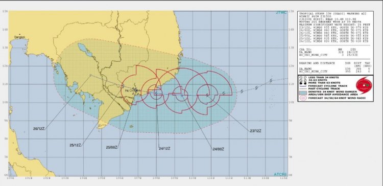 Bão số 9 - Usagi sẽ đổ bộ vào đất liền vào tối mai 24/11