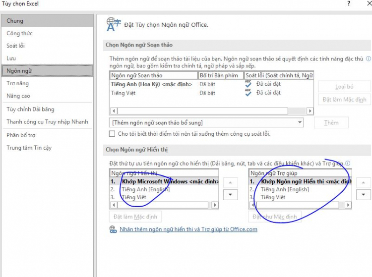 Chuyển sang ngôn ngữ tiếng Anh trong Excel 2016