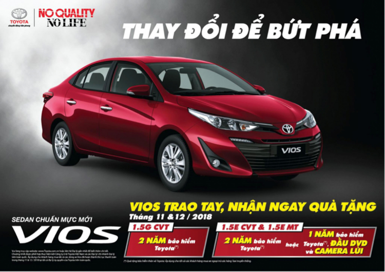 Mua Toyota Vios nhận ngay ưu đãi trong tháng 11 & 12/2018