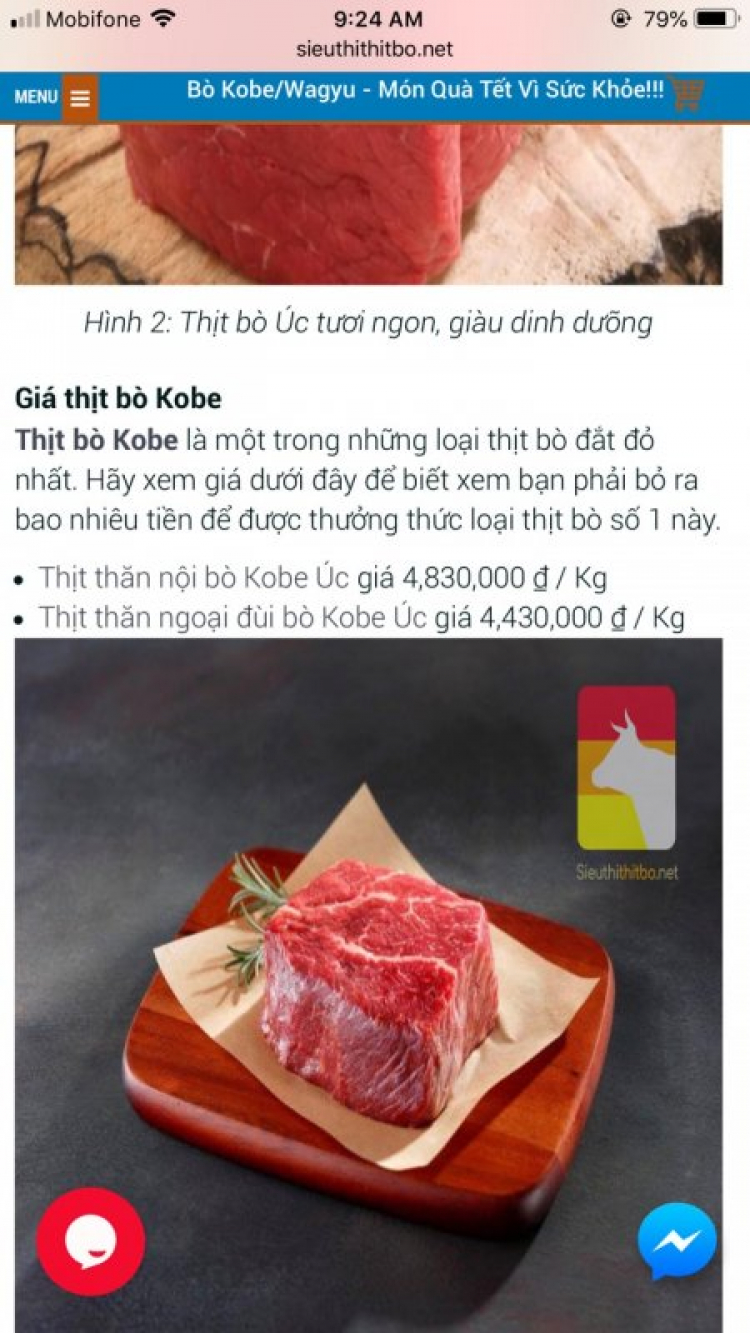 Thịt bò kobe gần 5 triệu 1kg?