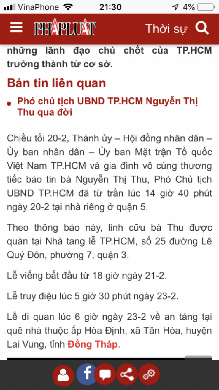 R.I.P Chị Thu - Phó Chủ Tịch UBNDTP Qua Đời