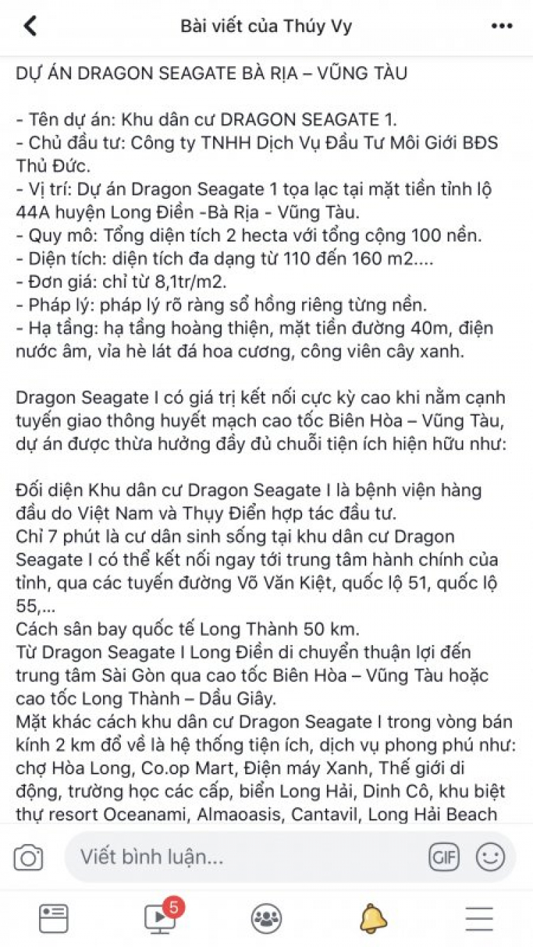 Thông tin dự án Dragon Seagate - Vũng Tàu