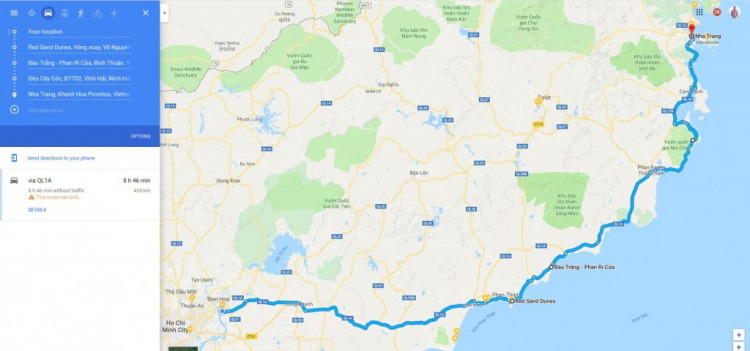 Cung đường từ SG đi Cam Ranh bằng đường ven biển.