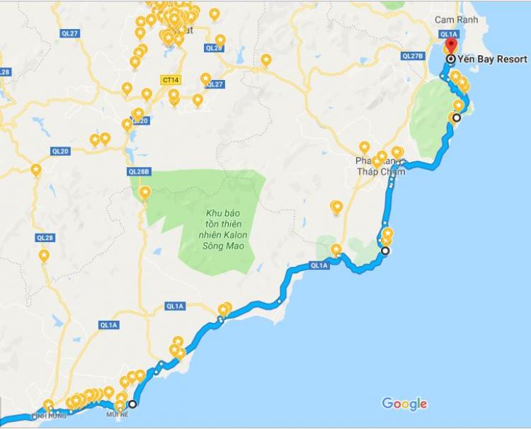 Cung đường từ SG đi Cam Ranh bằng đường ven biển.