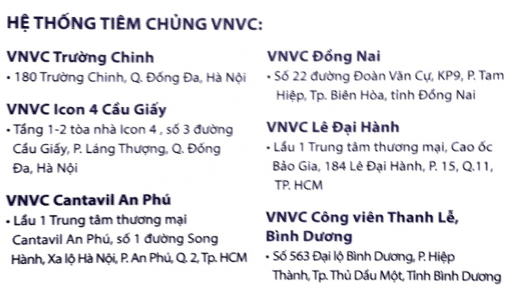 Hỏi địa chỉ chích ngừa dịch vụ ở Q7 Hỏi địa chỉ chích ngừa dịch vụ ở Q7