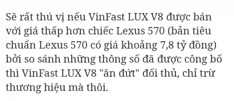 Lux V8 Vinfast chỉ kém Bentayga, ngang ngửa Lexus 570 ?!!!!??