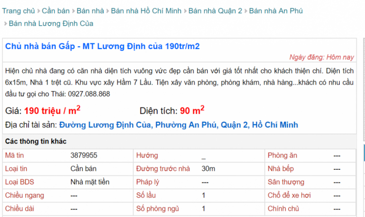 Hỏi về Nhà Đất MT Đường Lương Định Của Q.2 .