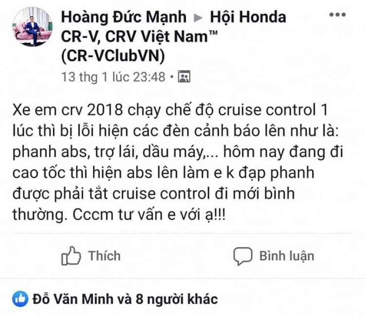 Honda CR-V bị lỗi khoá phanh?