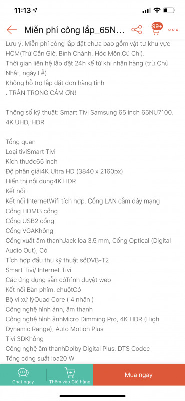Tivi 65 inch Samsung 65NU7100