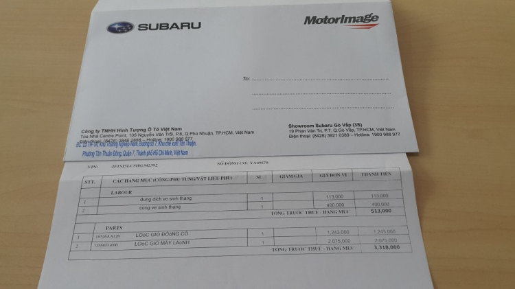 Giá dịch vụ và parts của Subaru ở VN nè anh Su !!