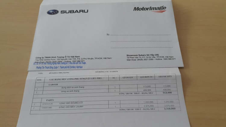 Giá dịch vụ và parts của Subaru ở VN nè anh Su !! Giá dịch vụ và parts của Subaru ở VN nè anh Su !!