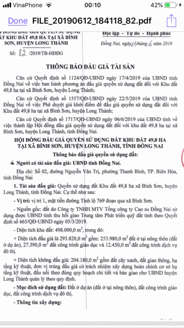 Khu đất vàng gần sân bay Long Thành được bán hơn 1.200 tỷ đồng