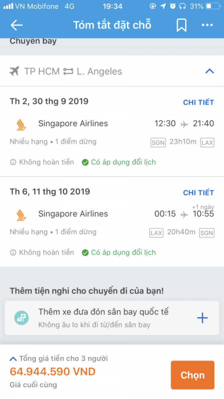 Bác nào bay HCM LAX với American Airline chưa giá rẻ quá.