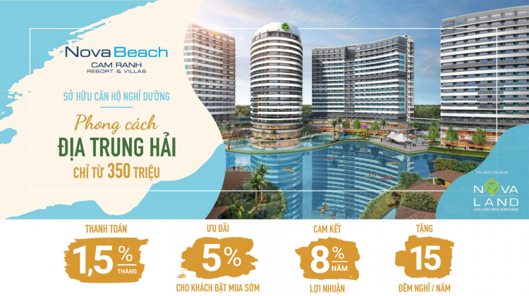 Căn hộ nghỉ dưỡng Novabeach TT 350 triệu - 1.5%/tháng - lợi nhuận 8%/năm - chiết khấu 10%