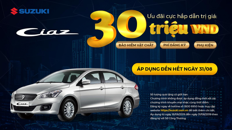 Ưu đãi đến 30 triệu đồng khi mua xe Suzuki trong tháng 8