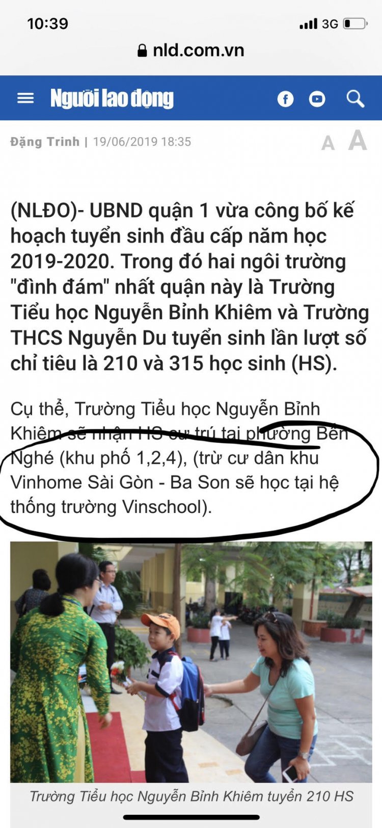 Cư dân Vin Bason không được vô Lớp 1 Trường Tiểu Học Nguyễn Bỉnh Khiêm