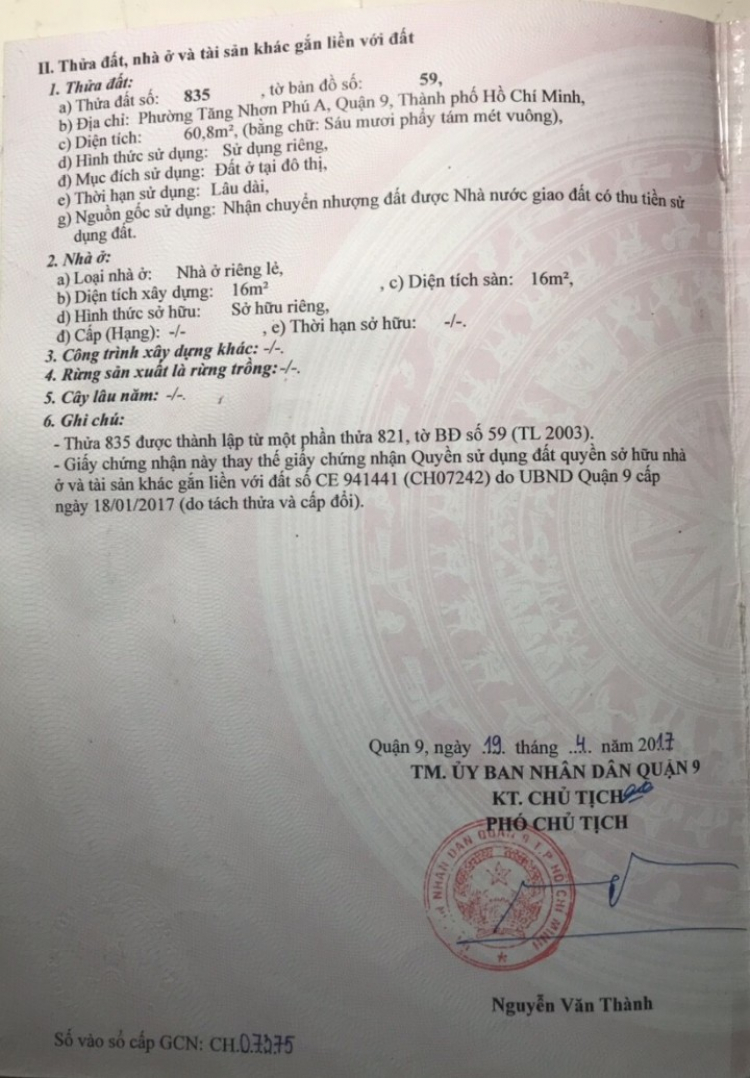 Chính chủ bán đất nền quận 9 lô đất đường 160 , p.Tăng Nhơn Phú A , Quận 9 LH 0919823007