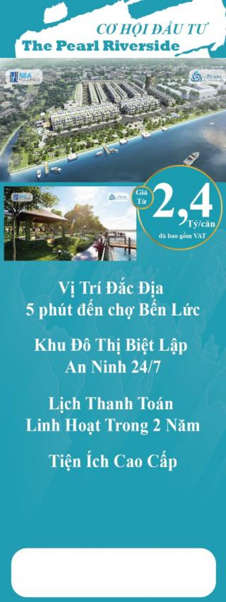 Mở bán dự án Nhà Phố Biệt Thự ven sông The Pearl Riverside Bến Lức