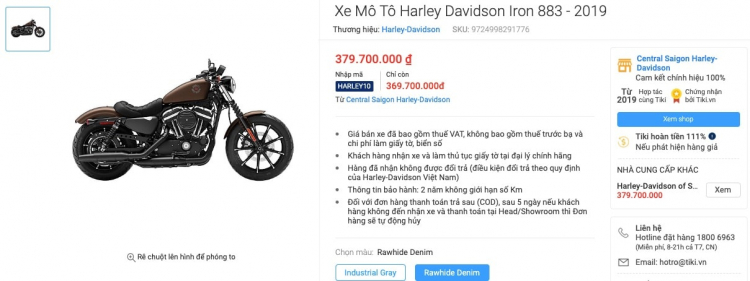 Mua trả góp xe mô tô Harley Davidson® chính hãng trên Tiki