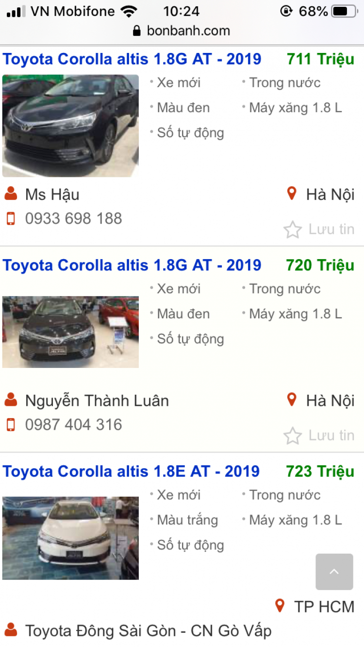 Nhờ các bác tư vấn mua Toyota Corolla Altis (xe cũ) bán 780 triệu