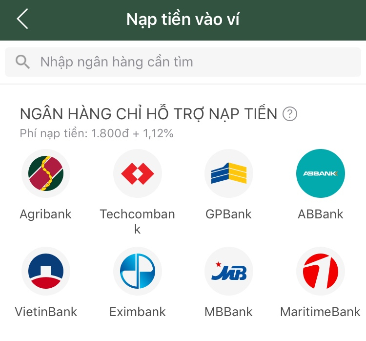 Nạp tiền vào Momo từ thẻ visa, master?