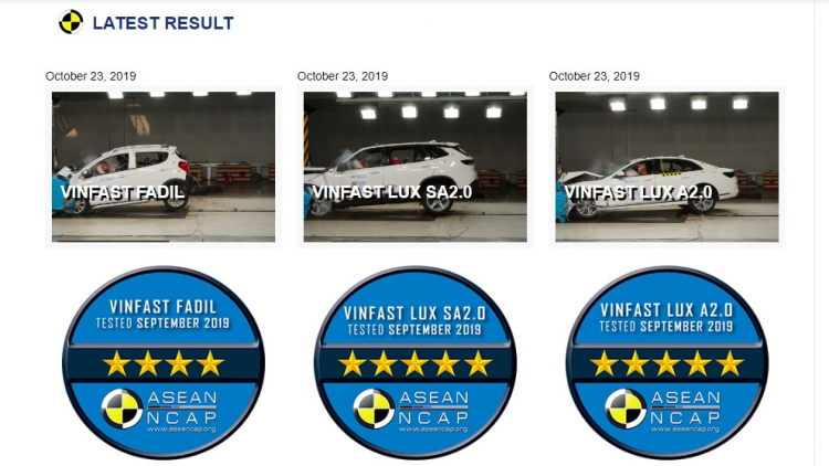 Xe VinFast đạt chuẩn an toàn 5 sao, xuất hiện trên website ASEAN NCAP