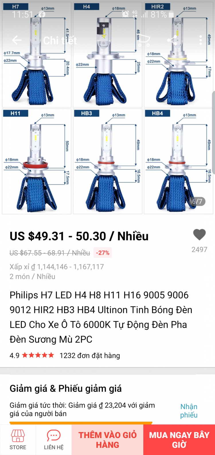 Đèn LED lô bim H11