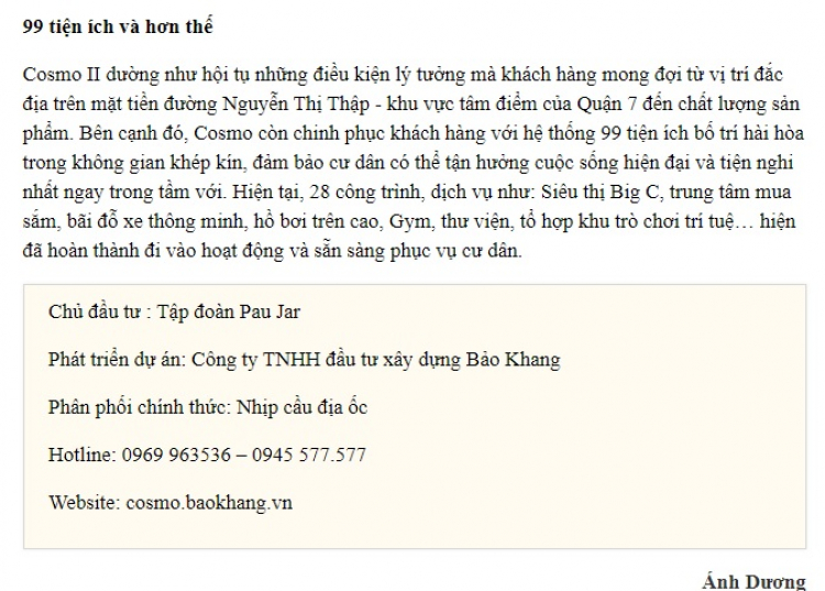 Cosmo City 2 rút kinh nghiệm sau 2 dự án của CĐT Đài Loan Cosmo City 2 rút kinh nghiệm sau 2 dự án của CĐT Đài Loan