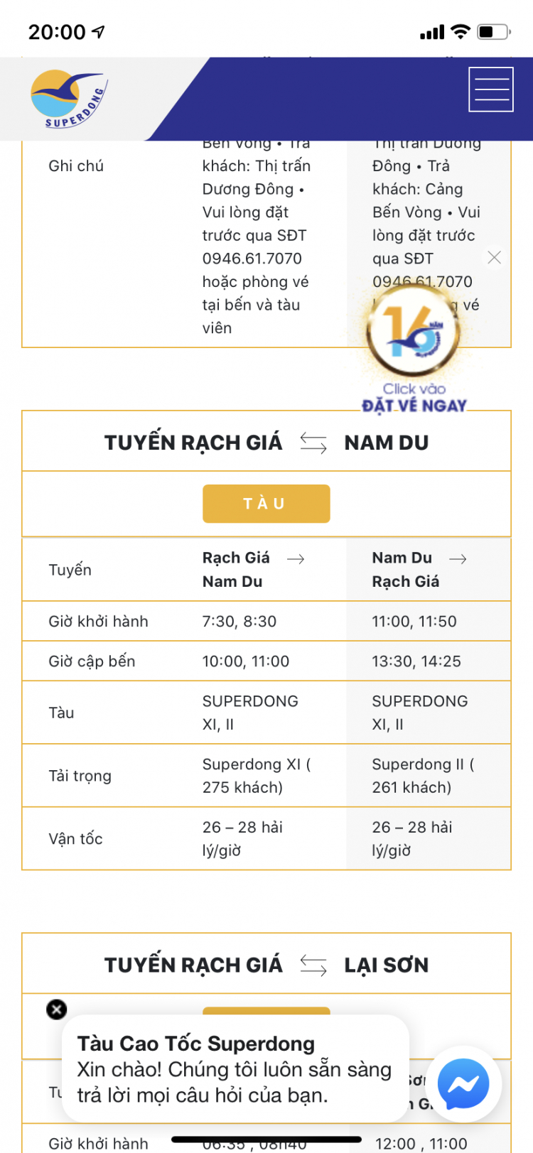 Lịch tàu Rạch Giá - Nam Du