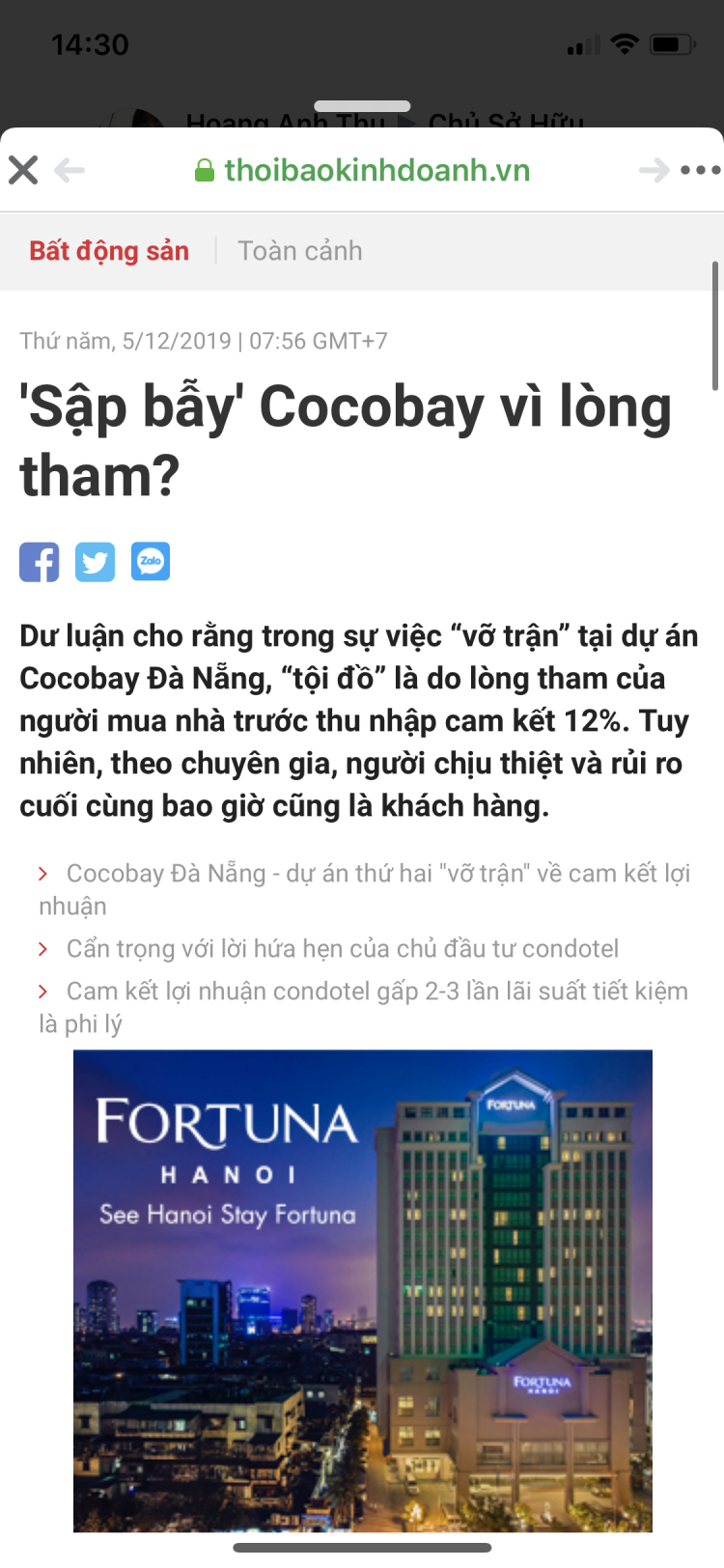 Sự kiện CocoBay tiêu điểm & bình luận nguy cơ tới thị trường bất động sản