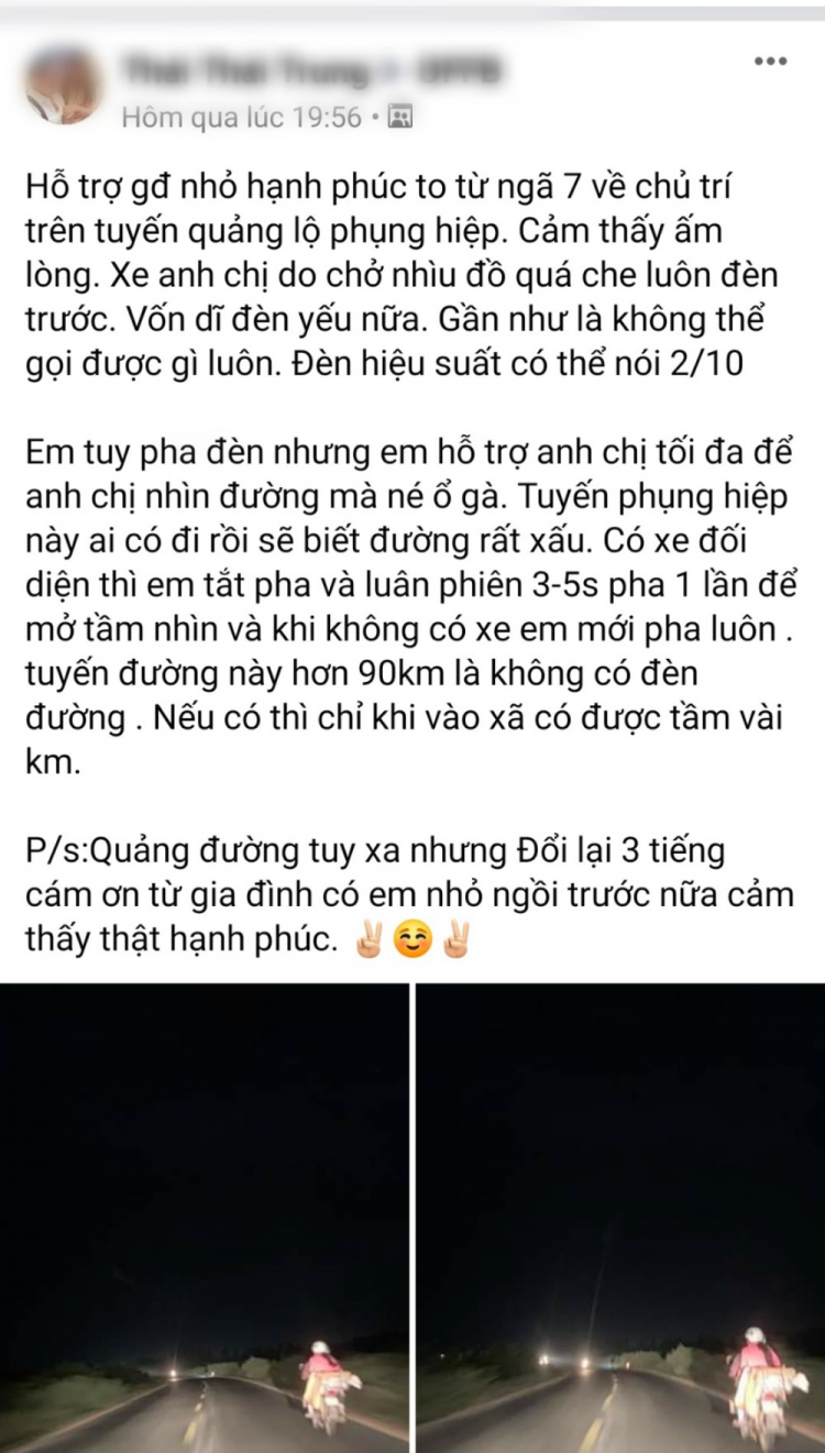 Việc tốt cuối năm - Tài xế dìu gia đình đi xe máy không có đèn hơn 90km