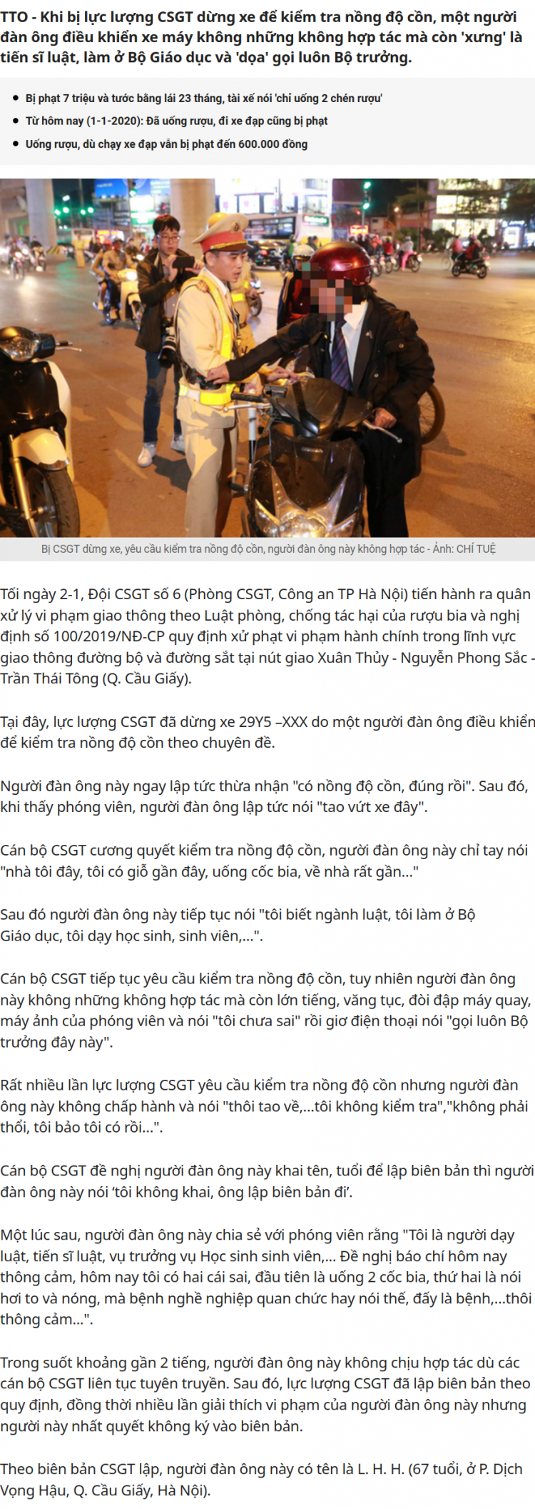 Tước bằng lái tới 2 năm nếu vượt nồng độ cồn trong cơ thể Tước bằng lái tới 2 năm nếu vượt nồng độ cồn trong cơ thể