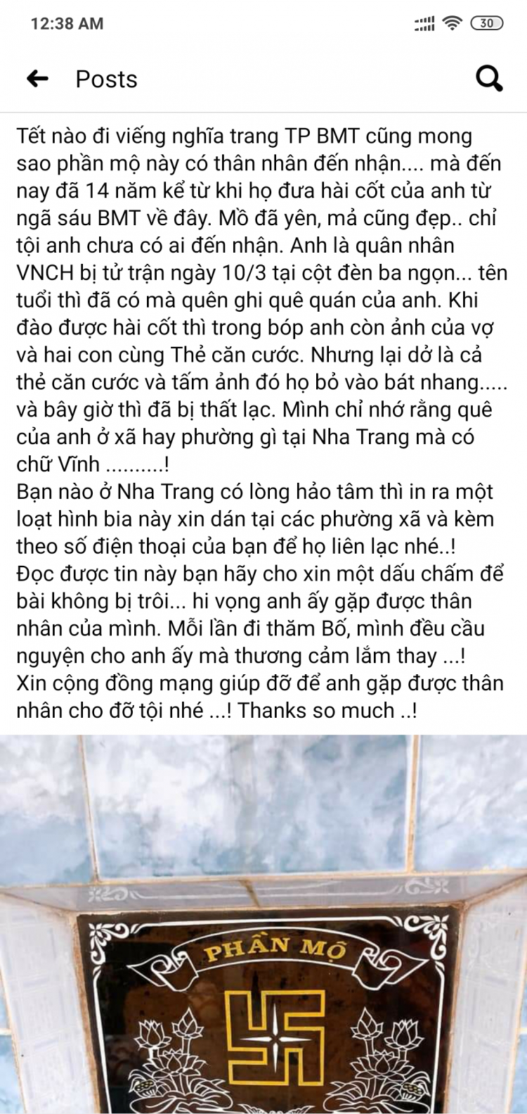 Nha Trang: tìm thân nhân mộ liệt sĩ Nguyễn Tài!