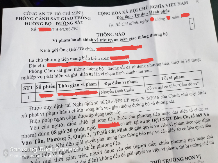 Giấy báo phạt nguội vi phạm HC về giao thông sao không ghi rõ địa chỉ vi phạm?