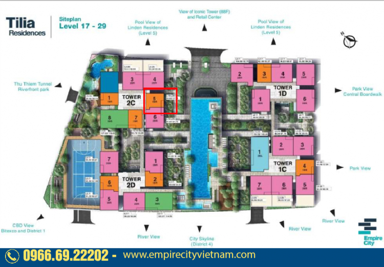 Bán Gấp căn 1 Phòng Ngủ Empire City chênh chỉ 2.2 tỷ toà Tilia T2C tầng cao