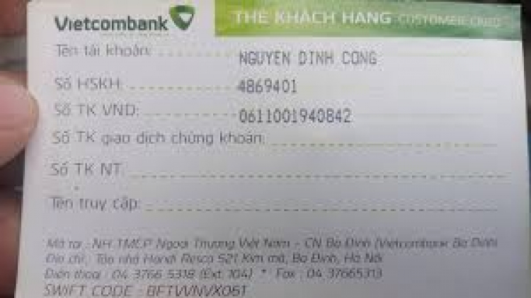 Hỏi về chuyển khoản cho tài khoản của người quốc tịch nước ngoài đứng tên tại ngân hàng VN Hỏi về chuyển khoản cho tài khoản của người quốc tịch nước ngoài đứng tên tại ngân hàng VN