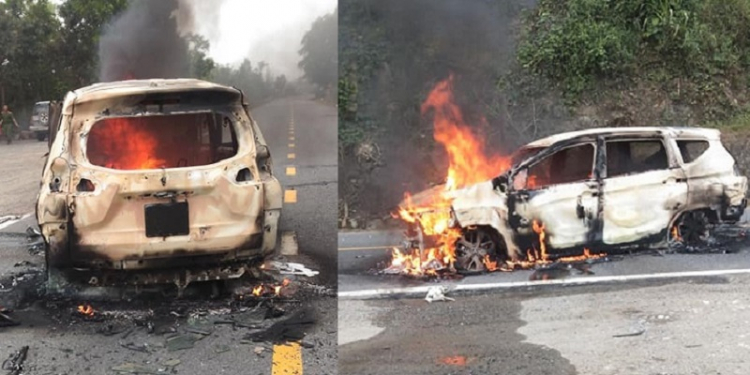 NÓNG: Xe ô tô Xpander phát nổ rồi bốc cháy khiến 2 người trong xe tử vong