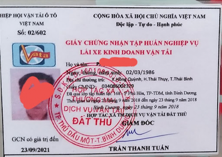 Không có giấy chứng nhận tập huấn !