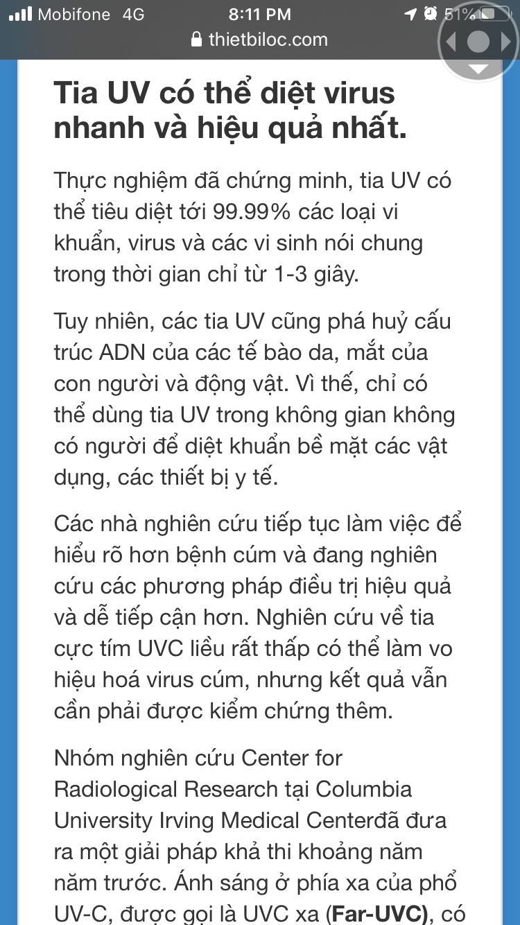 Đèn UV có diệt được  NCoV2019?