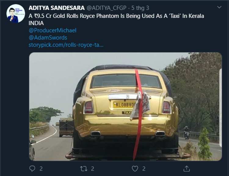 Triệu phú Ấn Độ tậu xe Rolls-Royce Phantom mạ vàng làm...taxi