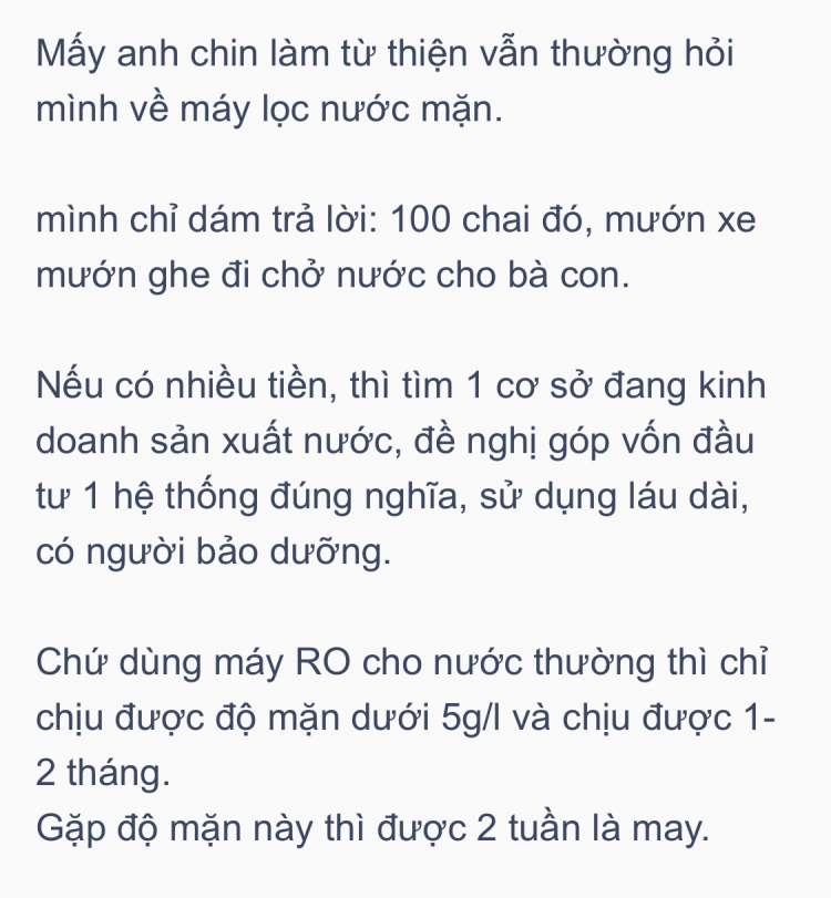 Giúp đỡ bà con miền Tây lắp máy lọc nuoc nhiễm mặn thành nước uống không các bác mợ?