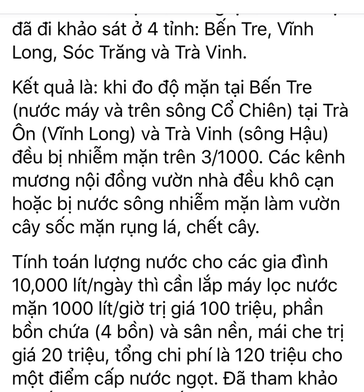 Giúp đỡ bà con miền Tây lắp máy lọc nuoc nhiễm mặn thành nước uống không các bác mợ?