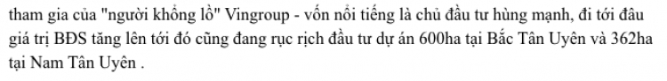 Vingroup đầu tư 2 dự án tại Bình Dương quy mô gần 1.000ha. Bác nào có thông tin không ah?