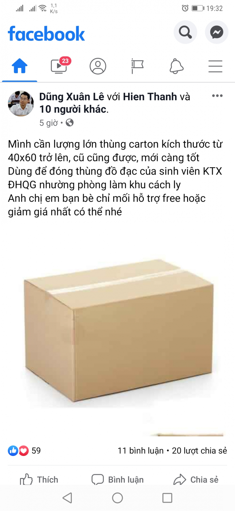 Thùng carton cho SV mùa covid