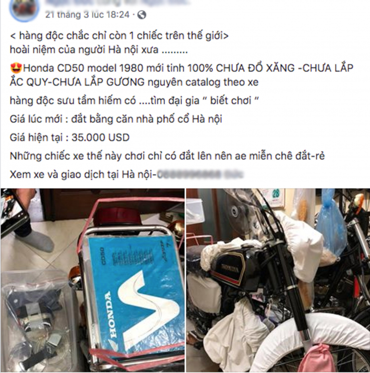 Hàng độc Honda CD50 rao bán giá hơn 800 triệu tại Việt Nam