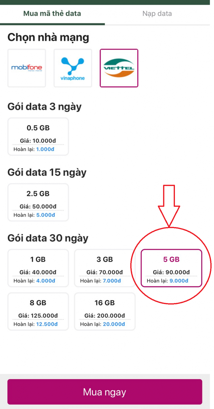 Mua thẻ cào D 90 tử MOMO