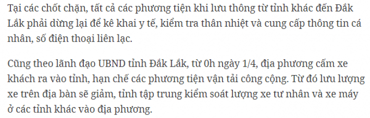 HCM đi về Daknong, BMT hay tỉnh khác có bị chặn hay cách ly không?