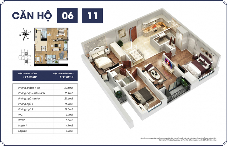 Bán căn hộ chung cư 3PN 121m2 giá chỉ từ 3 tỷ. Vay LS 0% trong 3 năm
