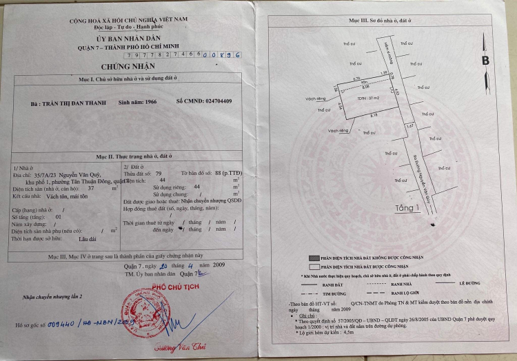 Bán nhà 1 trệt 1 lầu hẻm 35 Nguyễn Văn Quỳ, quận 7